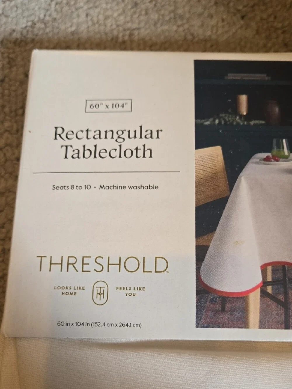 Threshold White Rectangular Tablecloth with Red Border 932